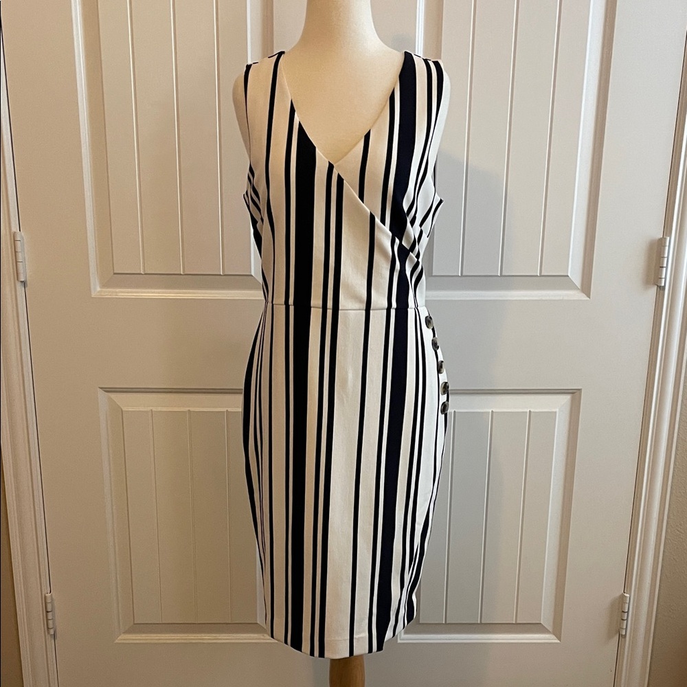 Banana Republic Navy and White Striped Midi Dress